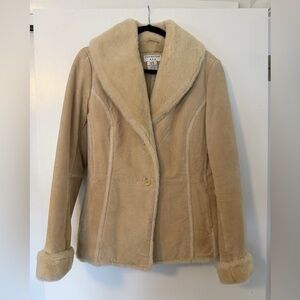 Covington Suede Leather Coat Women's Medium Faux Fur Lined Winter Jacket Button